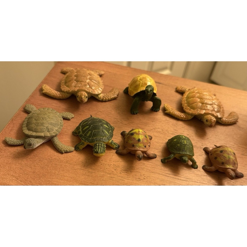 Lot Of 8 Vintage 1990s Realistic‎ Mini Turtles Tortoise Figures Rubber Plastic